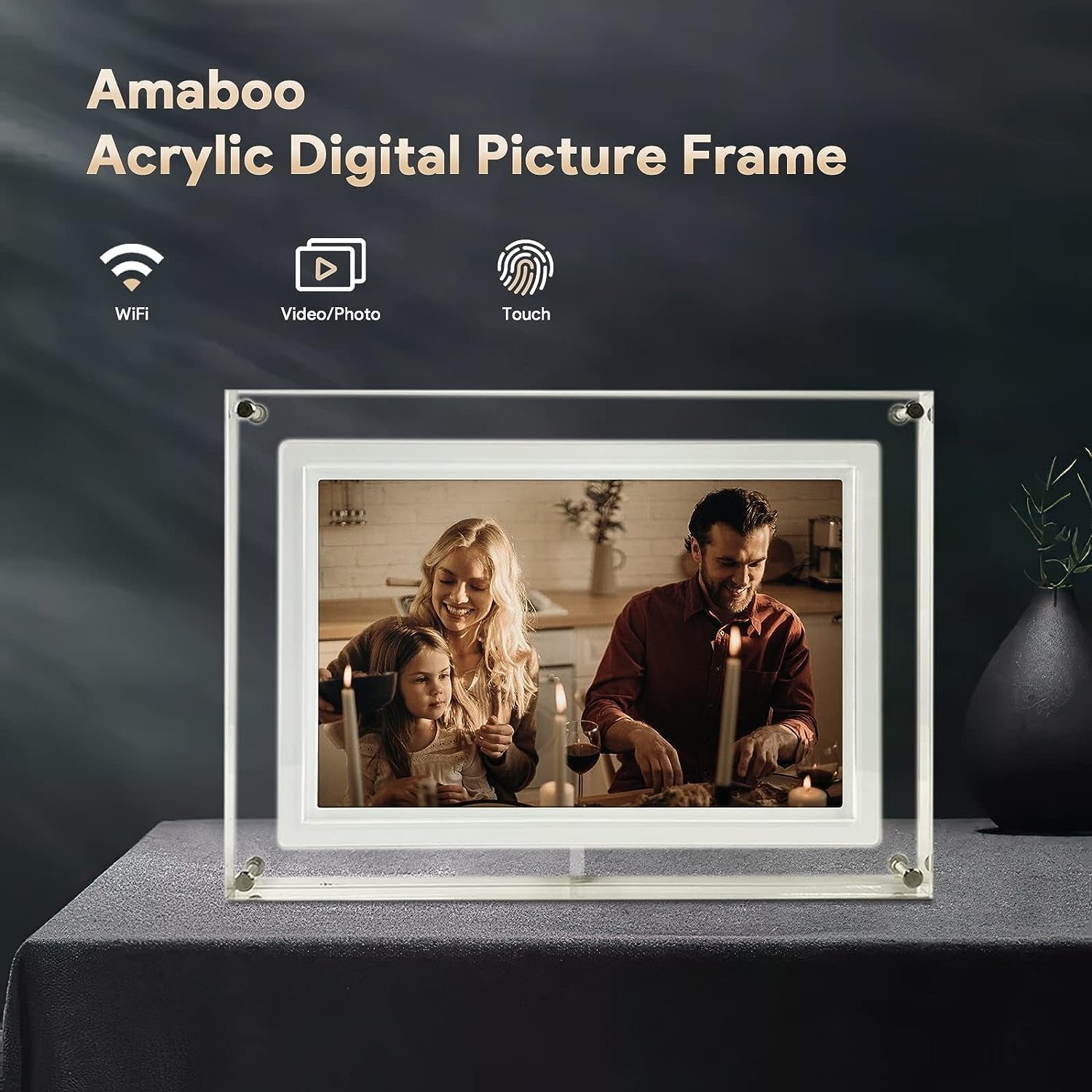 Amaboo Acrylic Digital Picture Frame, Newest Transparent Photo Frame Design Digital Photo Frame-IPS HD Screen 16GB Memory Auto Rotation Photo/Music/Video Playback 【5" & 7" & 10.1" inch WiFi Frameo】