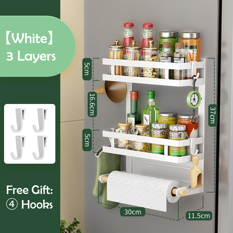 Magnetic Fridge Organizer, Magnetic Spice Rack for Refrigerator Magnetic Paper Towel Holder Magnetic Shelf Fridge Magnet Organizer Spice Rack Organizer Kitchen Organization Kitchen Storage Black