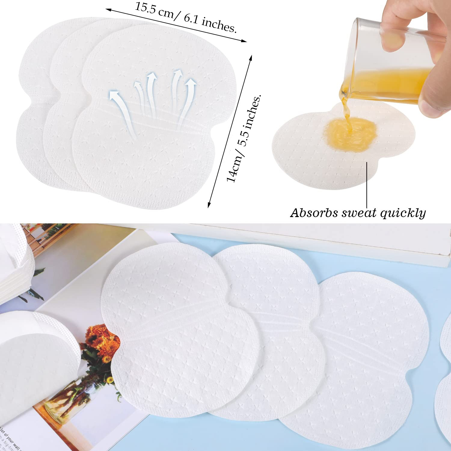 EXTRA LARGE Underarm Sweat Pads, Armpit Sweat Pads for Women and Men 【100 Packs】,Premium Sweat Shield Fight Hyperhidrosis,Disposable Underarm Pads for Sweating Women,Comfortable Unflavored, Non Visible 【Black & White】