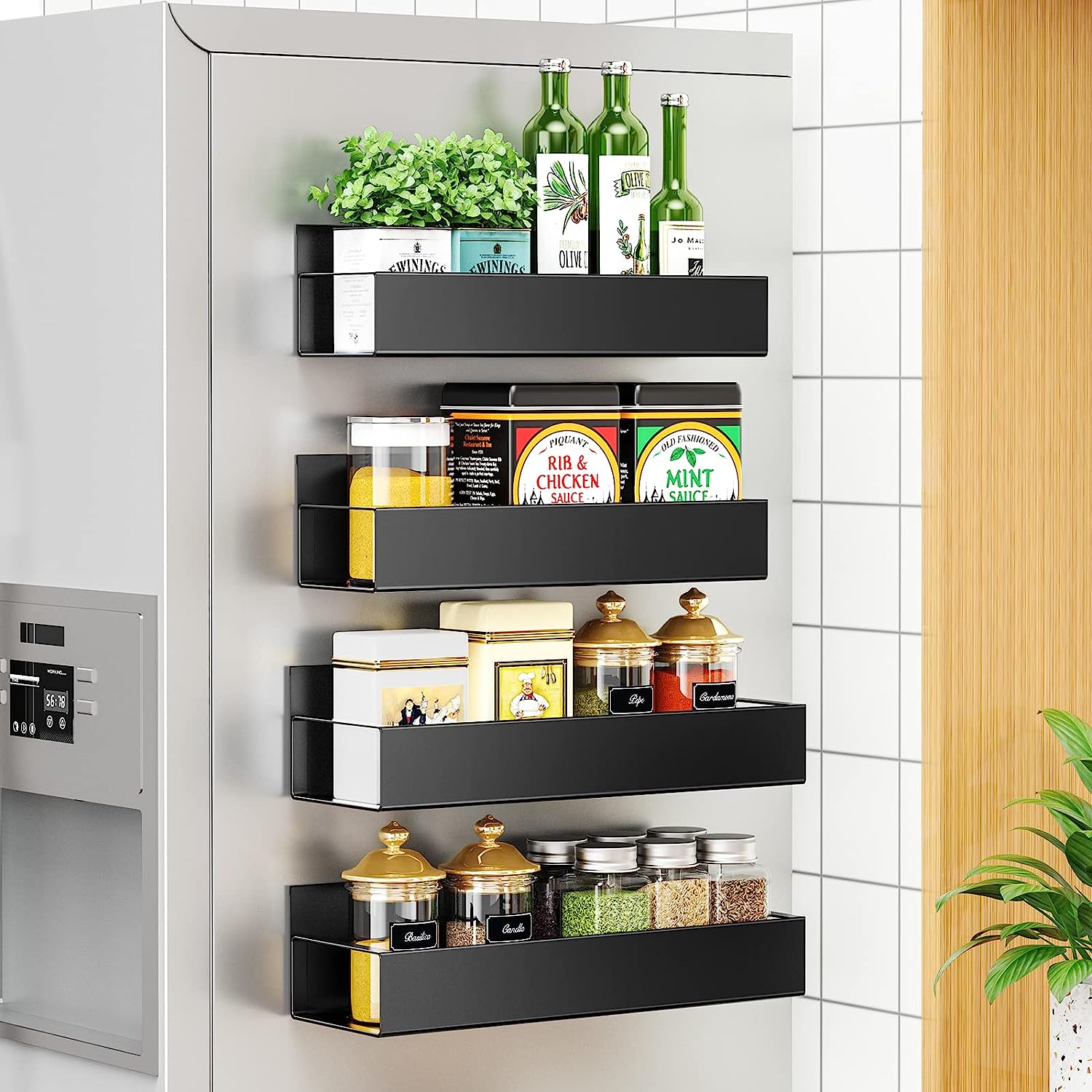 REALINN Magnetic Spice Rack Organizer, Moveable Fridge Spice Shelves, Space Saver for Refrigerator and Microwave Oven, Metal Refrigerator Shelf