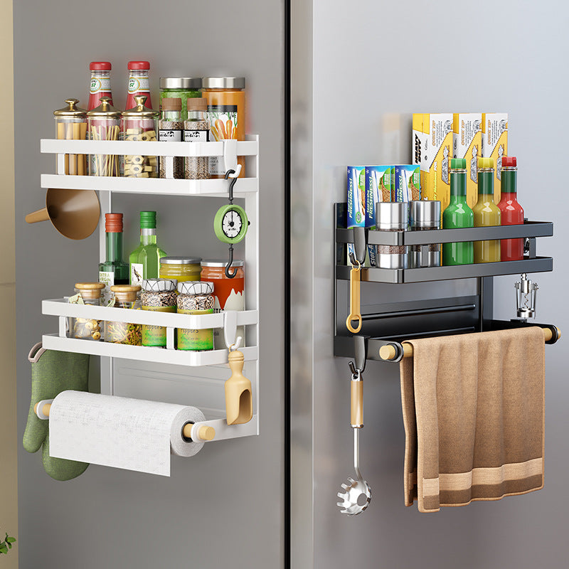 Magnetic Fridge Organizer, Magnetic Spice Rack for Refrigerator Magnetic Paper Towel Holder Magnetic Shelf Fridge Magnet Organizer Spice Rack Organizer Kitchen Organization Kitchen Storage Black