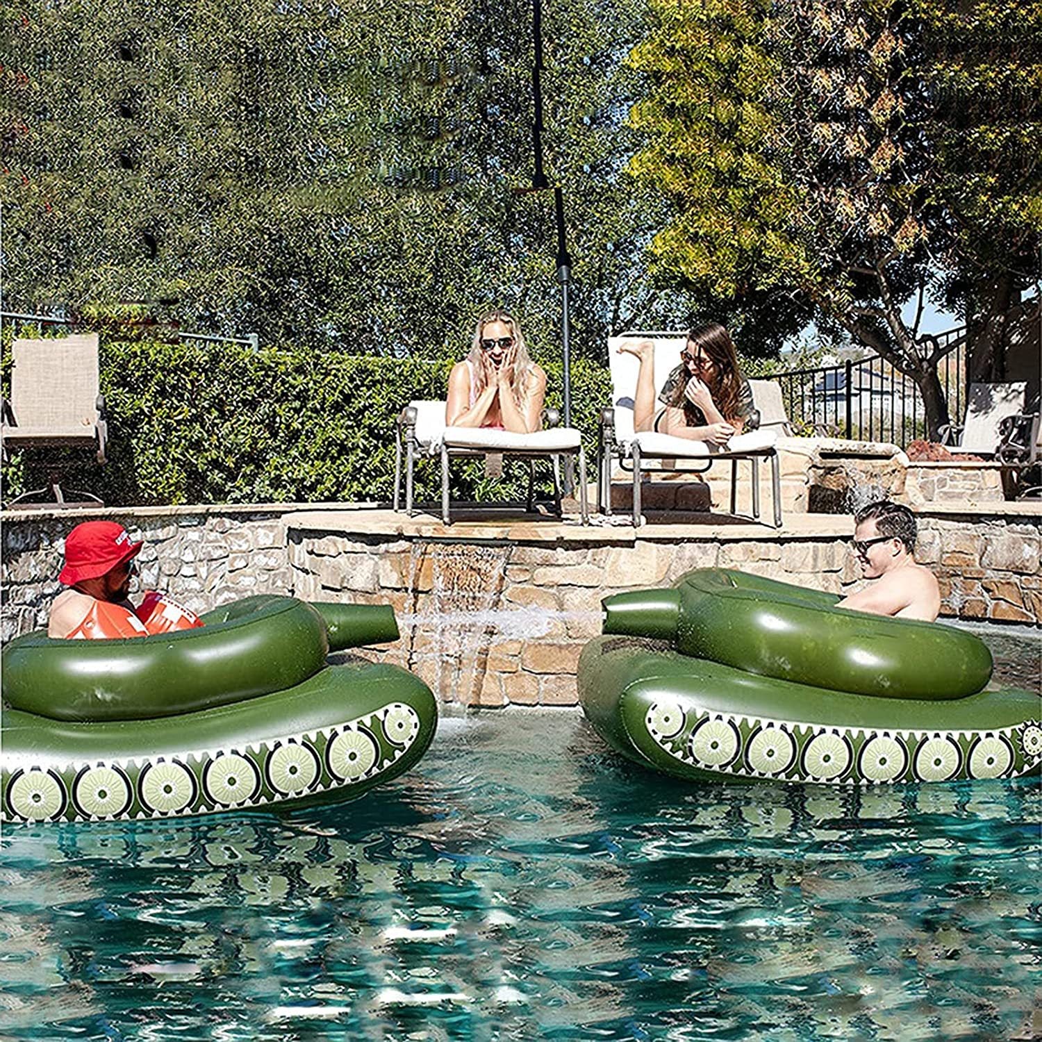 Tank Pool Floats Adult Inflatable Tank Pool Float With Water Cannon, Army Tank Pool Lounger Floaties With Squirt Water Gun, Kids Tank Pool Floats With Blast,Summer Fun Pool Beach Lake Game Battle Toys 【Adult & Kids Size】