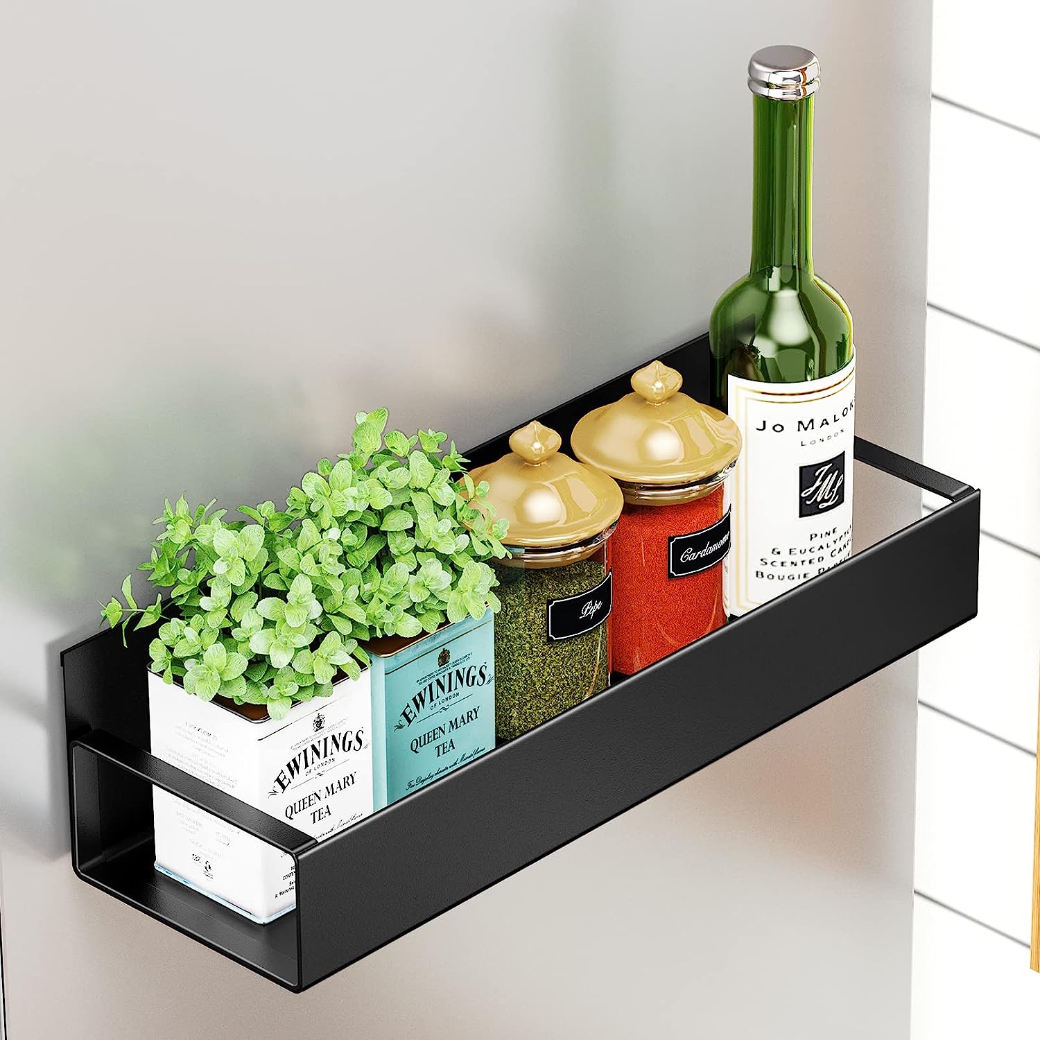 REALINN Magnetic Spice Rack Organizer, Moveable Fridge Spice Shelves, Space Saver for Refrigerator and Microwave Oven, Metal Refrigerator Shelf