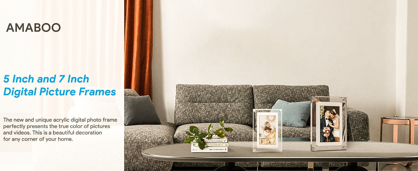 Amaboo Acrylic Digital Picture Frame, Newest Transparent Photo Frame Design Digital Photo Frame-IPS HD Screen 16GB Memory Auto Rotation Photo/Music/Video Playback 【5" & 7" & 10.1" inch WiFi Frameo】