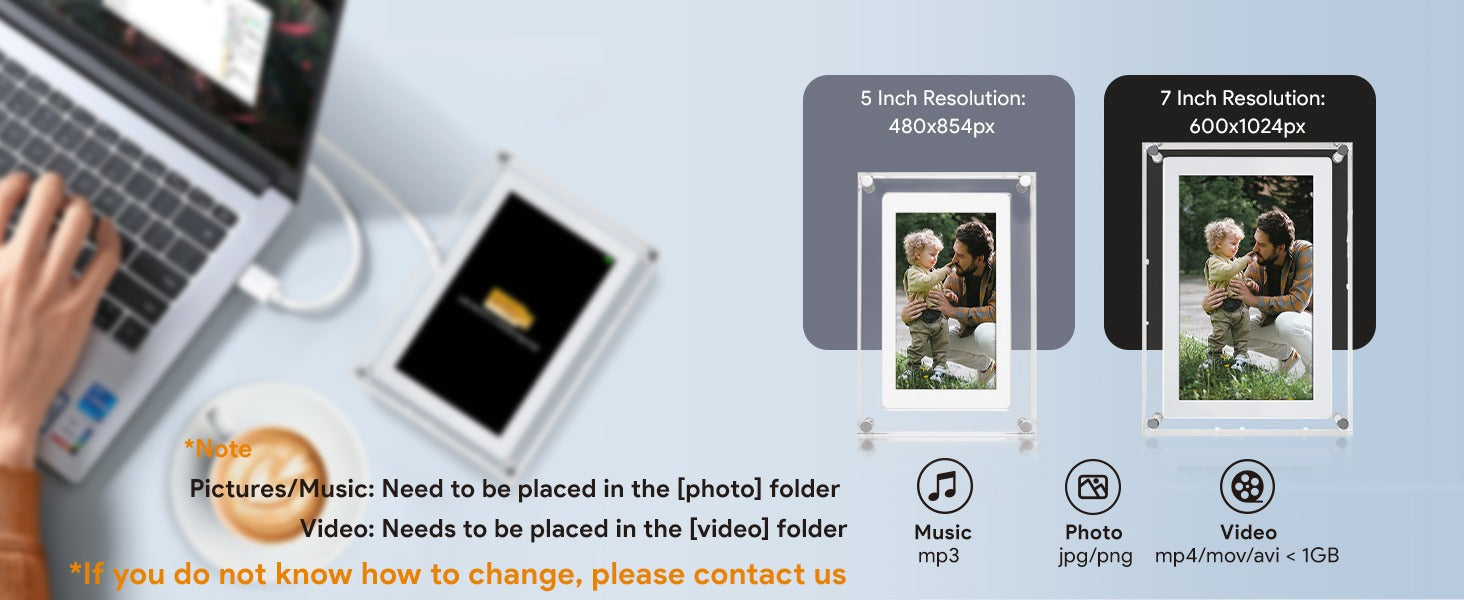 Amaboo Acrylic Digital Picture Frame, Newest Transparent Photo Frame Design Digital Photo Frame-IPS HD Screen 16GB Memory Auto Rotation Photo/Music/Video Playback 【5" & 7" & 10.1" inch WiFi Frameo】