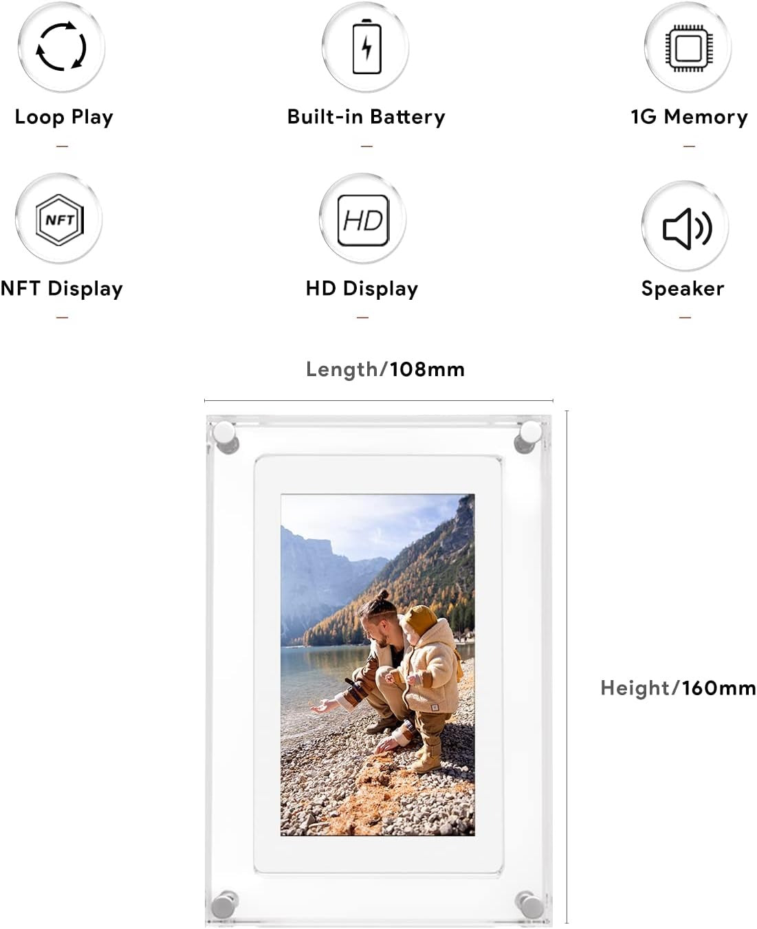 Amaboo Acrylic Digital Picture Frame, Newest Transparent Photo Frame Design Digital Photo Frame-IPS HD Screen 16GB Memory Auto Rotation Photo/Music/Video Playback 【5" & 7" & 10.1" inch WiFi Frameo】