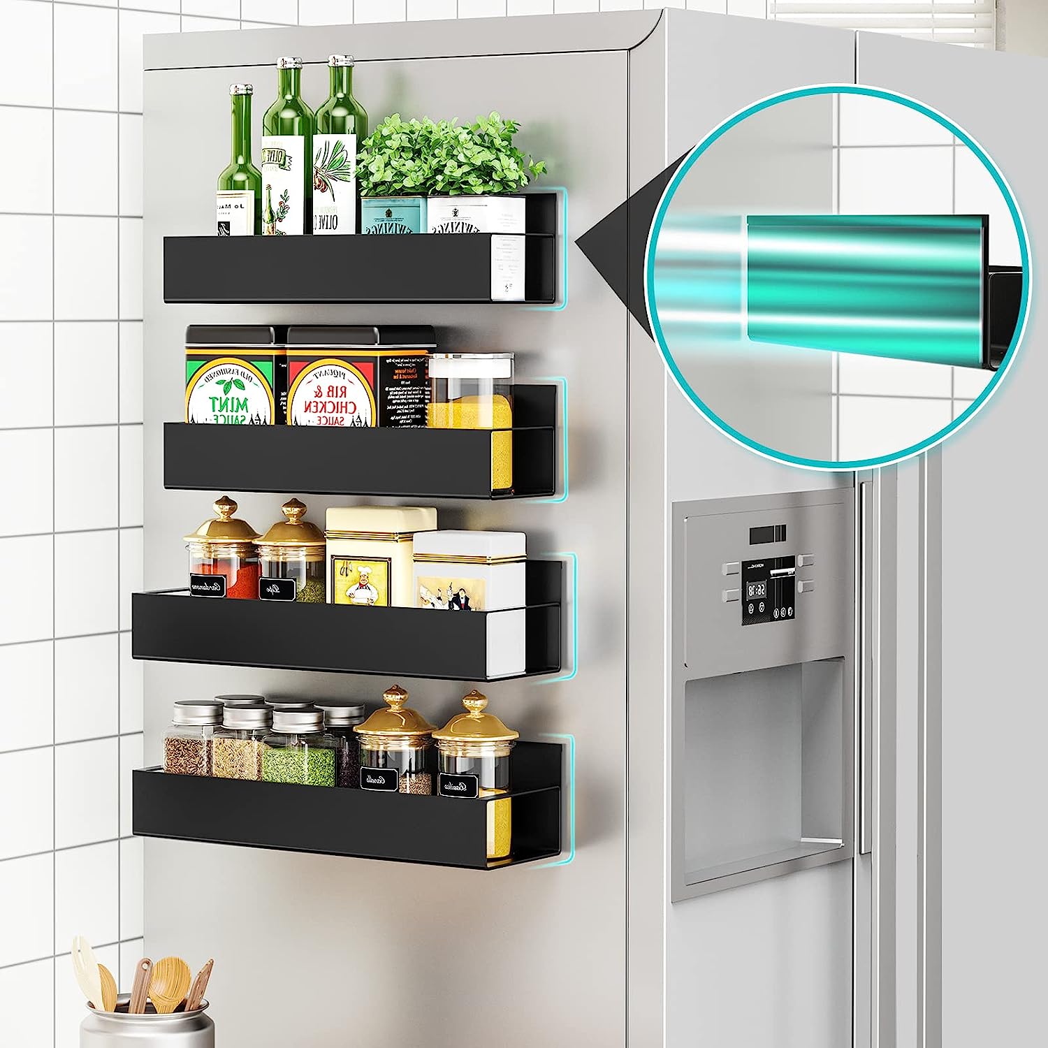 REALINN Magnetic Spice Rack Organizer, Moveable Fridge Spice Shelves, Space Saver for Refrigerator and Microwave Oven, Metal Refrigerator Shelf