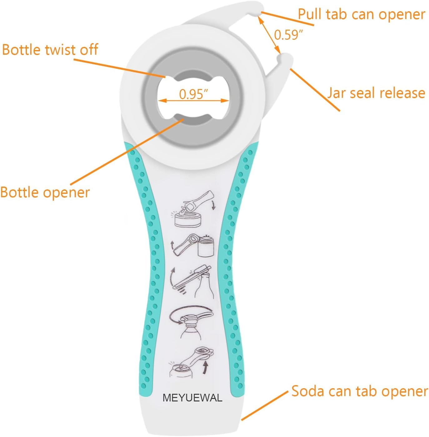 ar Opener Bottle Opener for Weak Hands, 5 in 1 Multi Function Can Opener Bottle Opener Kit with Silicone Handle Easy to Use for Children, Elderly and Arthritis Sufferers, Mutil Jar Opener Get Lids Off Easily