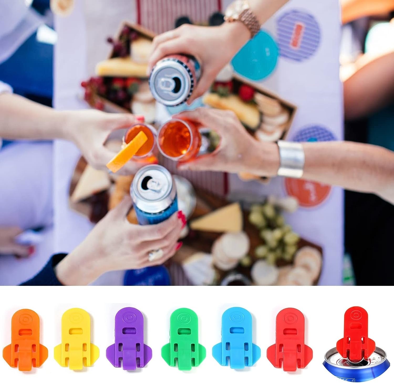 Manual Easy Can Opener, 6 Pack Colorful Soda Beer Can Opener & Beverage Can Cover Protector, Premium Plastic Shields Can Openers for Pop, Coke, Beer, Soda, Drink Aluminum Beverage