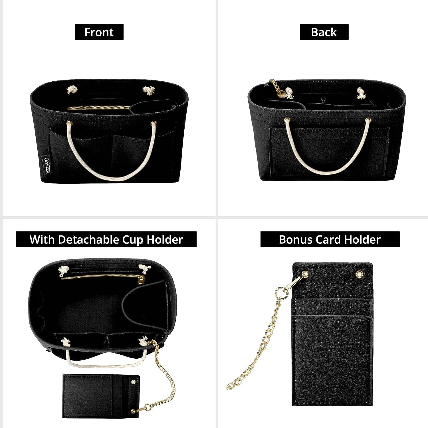 Purse Organizer Insert for Handbags, Softened Felt Bag Insert Organizer for Tote, Handbag Organizer Compatible with LV, Coach, MK, Kate Spade, Goyard, Longchamp, Felt Bag organizer with zipper, Handbag & Tote Shaper, For Speedy Neverfull Tote