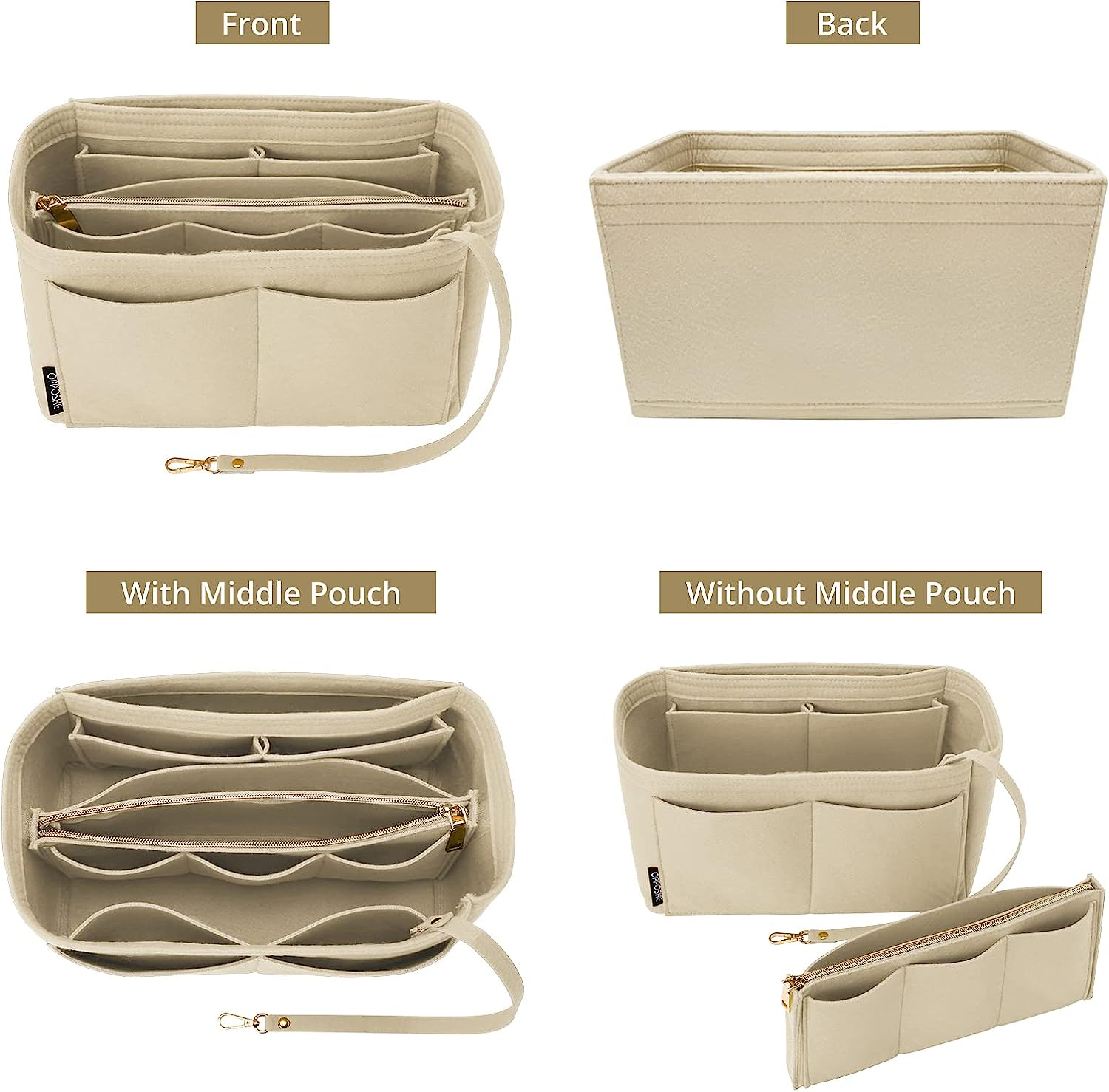 Purse Organizer Insert for Handbags, Softened Felt Bag Insert Organizer for Tote, Handbag Organizer Compatible with LV, Coach, MK, Kate Spade, Goyard, Longchamp, Felt Bag organizer with zipper, Handbag & Tote Shaper, For Speedy Neverfull Tote