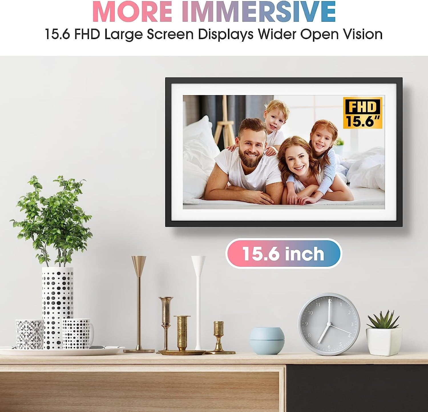 WiFi  10.1" 15.6'' Digital Picture Frame with 1920x1080 Resolution, FHD IPS Touchscreen Digital Photo Frame Share Photos and Videos Remotely via APP