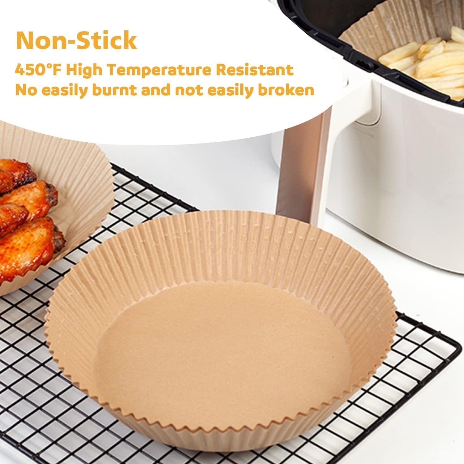 8inch Disposable Paper Liners, 100 PCS Disposable Paper Liner for Air Fryer, Disposable Parchment Liners, Oil Resistant, Waterproof, Food Grade Baking Paper, Round Baking Paper-Liners for Baking Roasting Microwave (Nature)