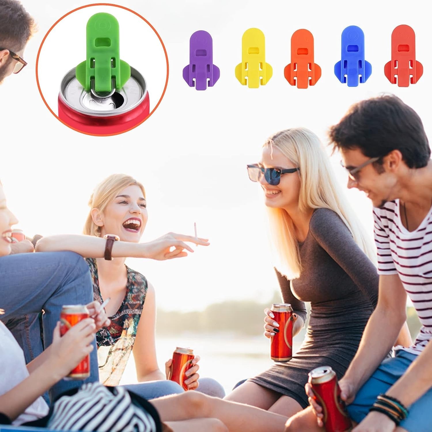 Manual Easy Can Opener, 6 Pack Colorful Soda Beer Can Opener & Beverage Can Cover Protector, Premium Plastic Shields Can Openers for Pop, Coke, Beer, Soda, Drink Aluminum Beverage