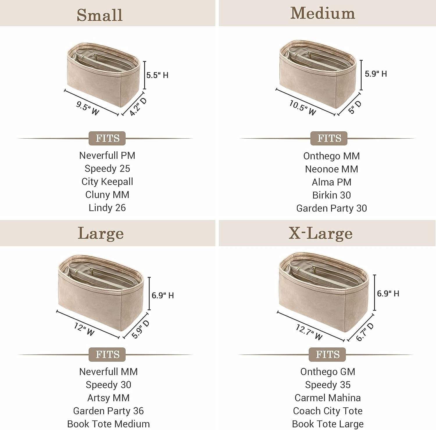 Purse Organizer Insert for Handbags, Softened Felt Bag Insert Organizer for Tote, Handbag Organizer Compatible with LV, Coach, MK, Kate Spade, Goyard, Longchamp, Felt Bag organizer with zipper, Handbag & Tote Shaper, For Speedy Neverfull Tote