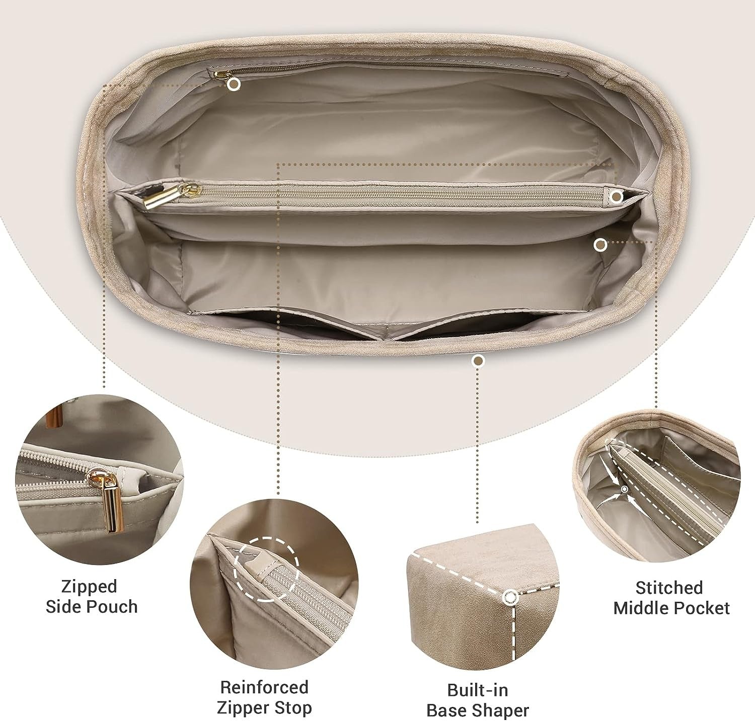 Purse Organizer Insert for Handbags, Softened Felt Bag Insert Organizer for Tote, Handbag Organizer Compatible with LV, Coach, MK, Kate Spade, Goyard, Longchamp, Felt Bag organizer with zipper, Handbag & Tote Shaper, For Speedy Neverfull Tote