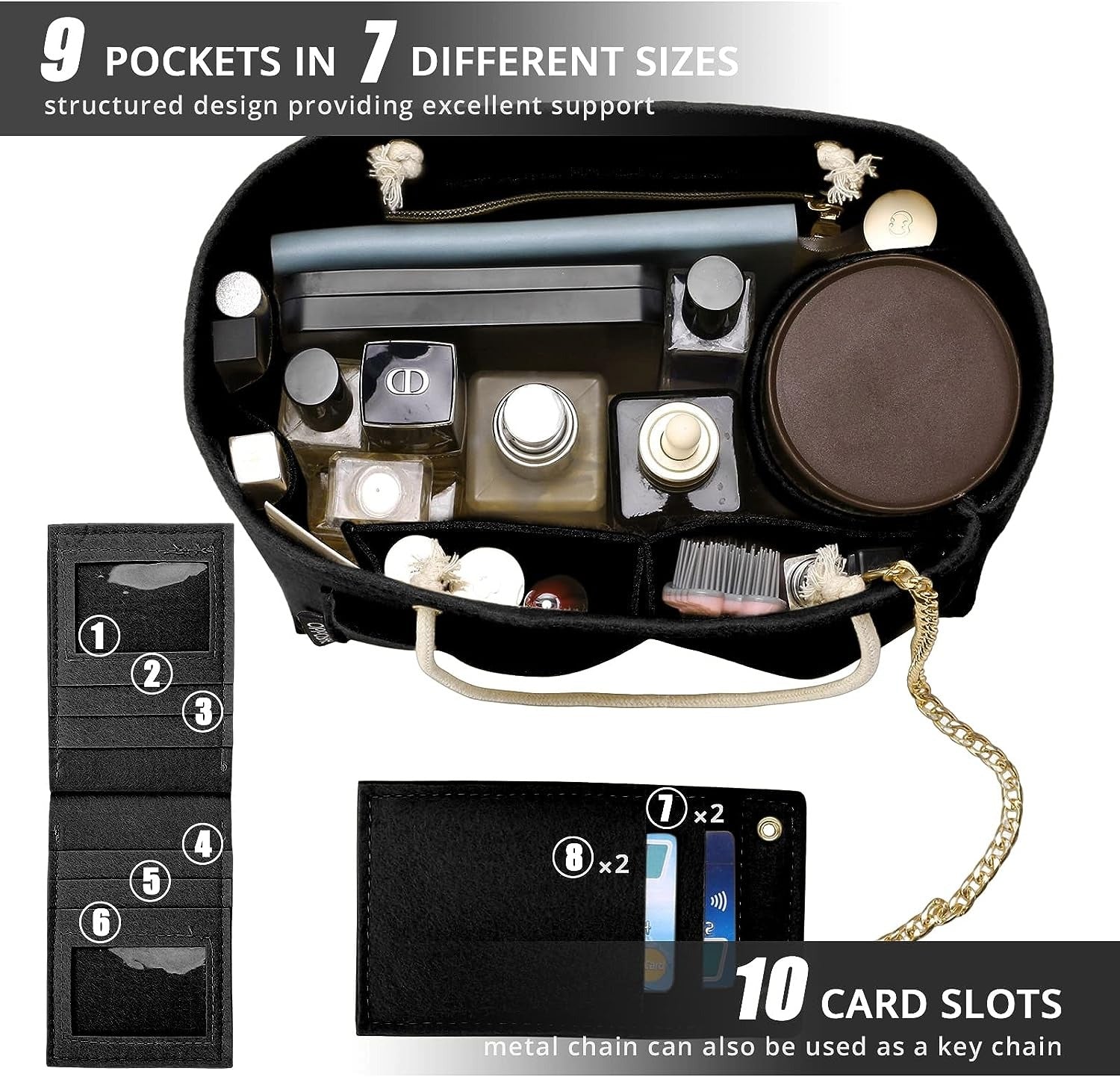 Purse Organizer Insert for Handbags, Softened Felt Bag Insert Organizer for Tote, Handbag Organizer Compatible with LV, Coach, MK, Kate Spade, Goyard, Longchamp, Felt Bag organizer with zipper, Handbag & Tote Shaper, For Speedy Neverfull Tote