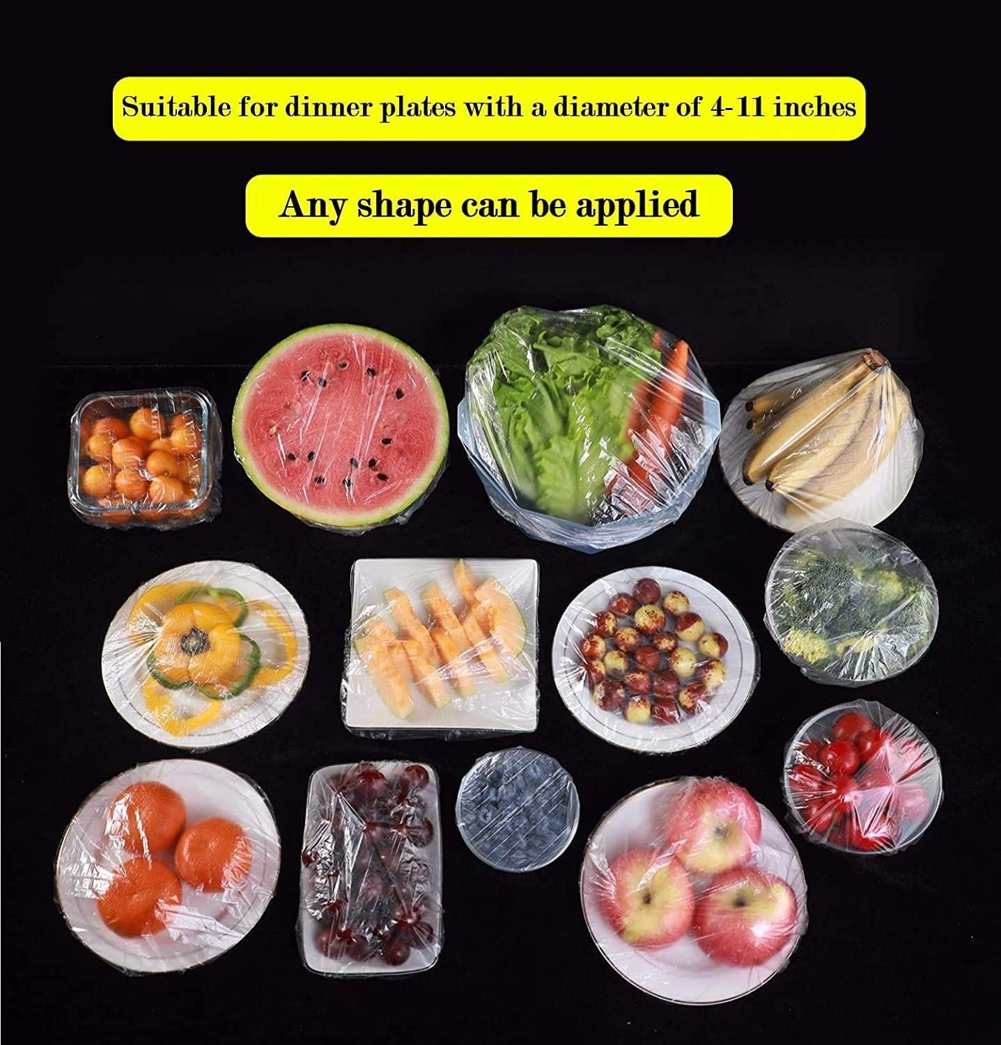 Fresh Keeping Bags,100pcs Food Covers,Reusable Elastic Food Storage Covers, Plastic Sealing Elastic Stretch Adjustable Bowl Lids, Universal Kitchen Wrap Seal Bags for Cover Food