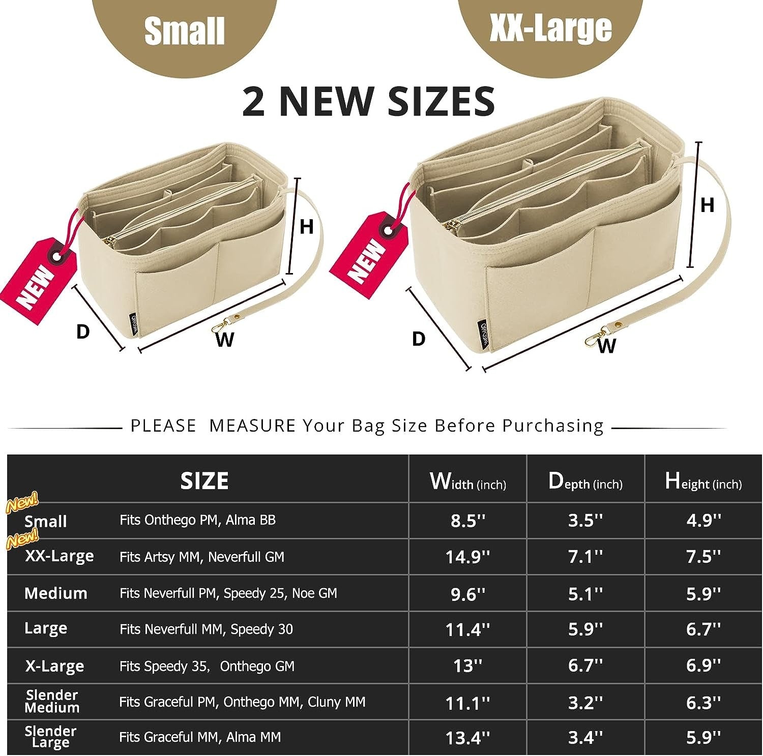 Purse Organizer Insert for Handbags, Softened Felt Bag Insert Organizer for Tote, Handbag Organizer Compatible with LV, Coach, MK, Kate Spade, Goyard, Longchamp, Felt Bag organizer with zipper, Handbag & Tote Shaper, For Speedy Neverfull Tote