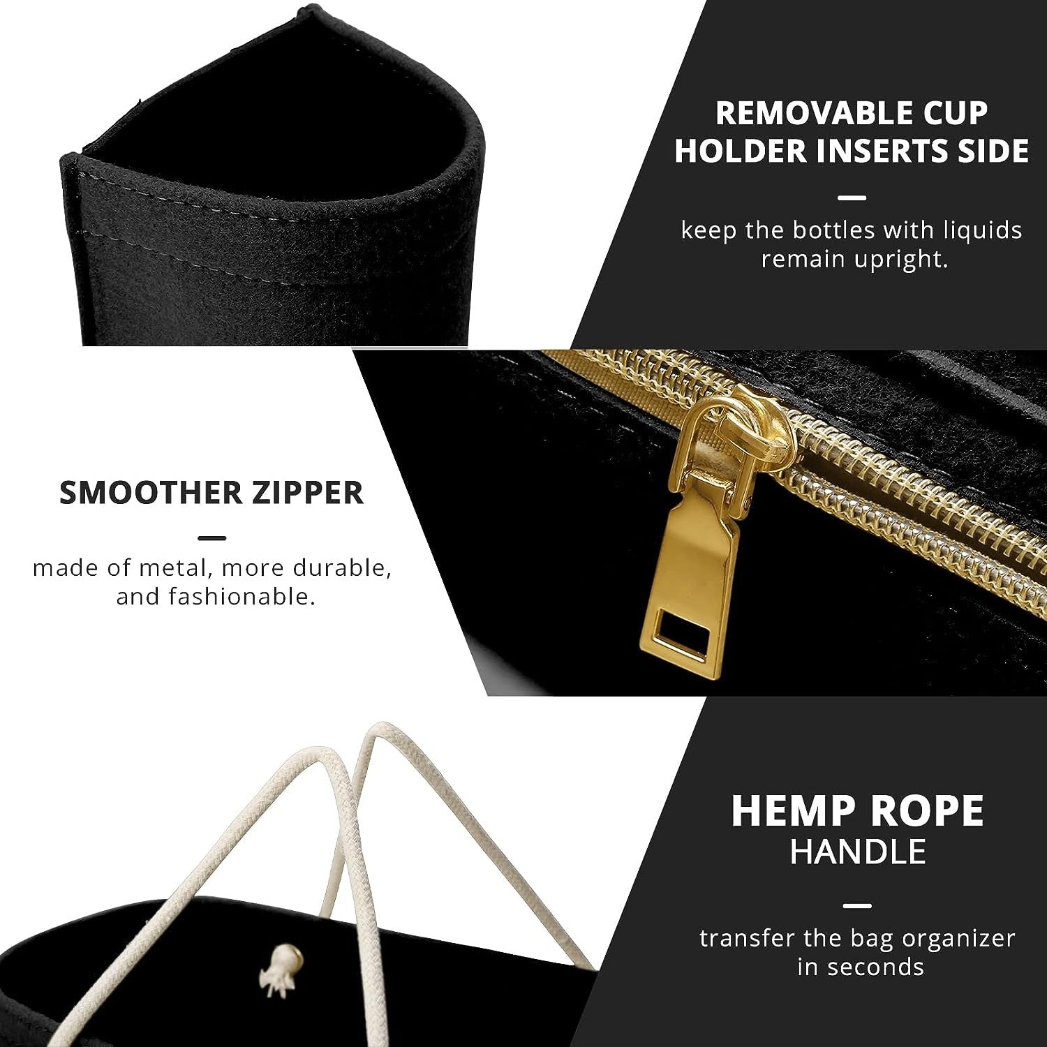 Purse Organizer Insert for Handbags, Softened Felt Bag Insert Organizer for Tote, Handbag Organizer Compatible with LV, Coach, MK, Kate Spade, Goyard, Longchamp, Felt Bag organizer with zipper, Handbag & Tote Shaper, For Speedy Neverfull Tote