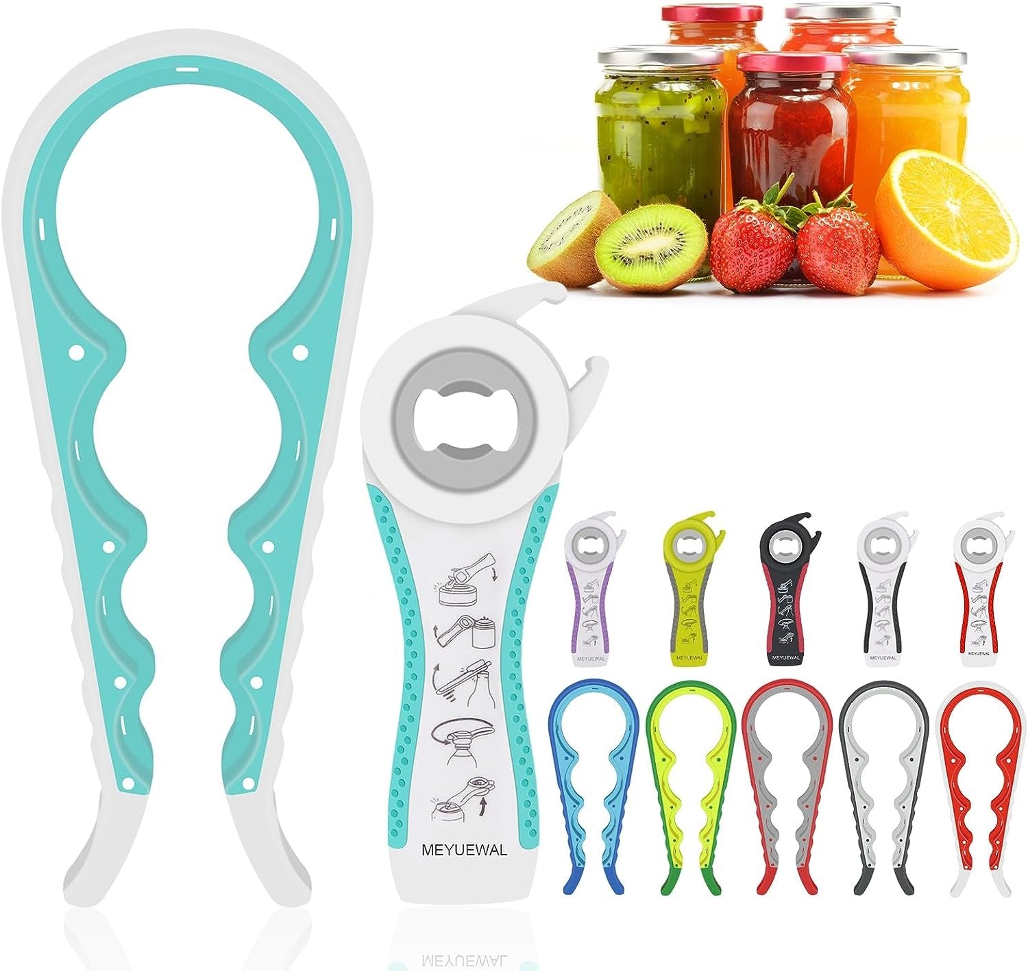 ar Opener Bottle Opener for Weak Hands, 5 in 1 Multi Function Can Opener Bottle Opener Kit with Silicone Handle Easy to Use for Children, Elderly and Arthritis Sufferers, Mutil Jar Opener Get Lids Off Easily
