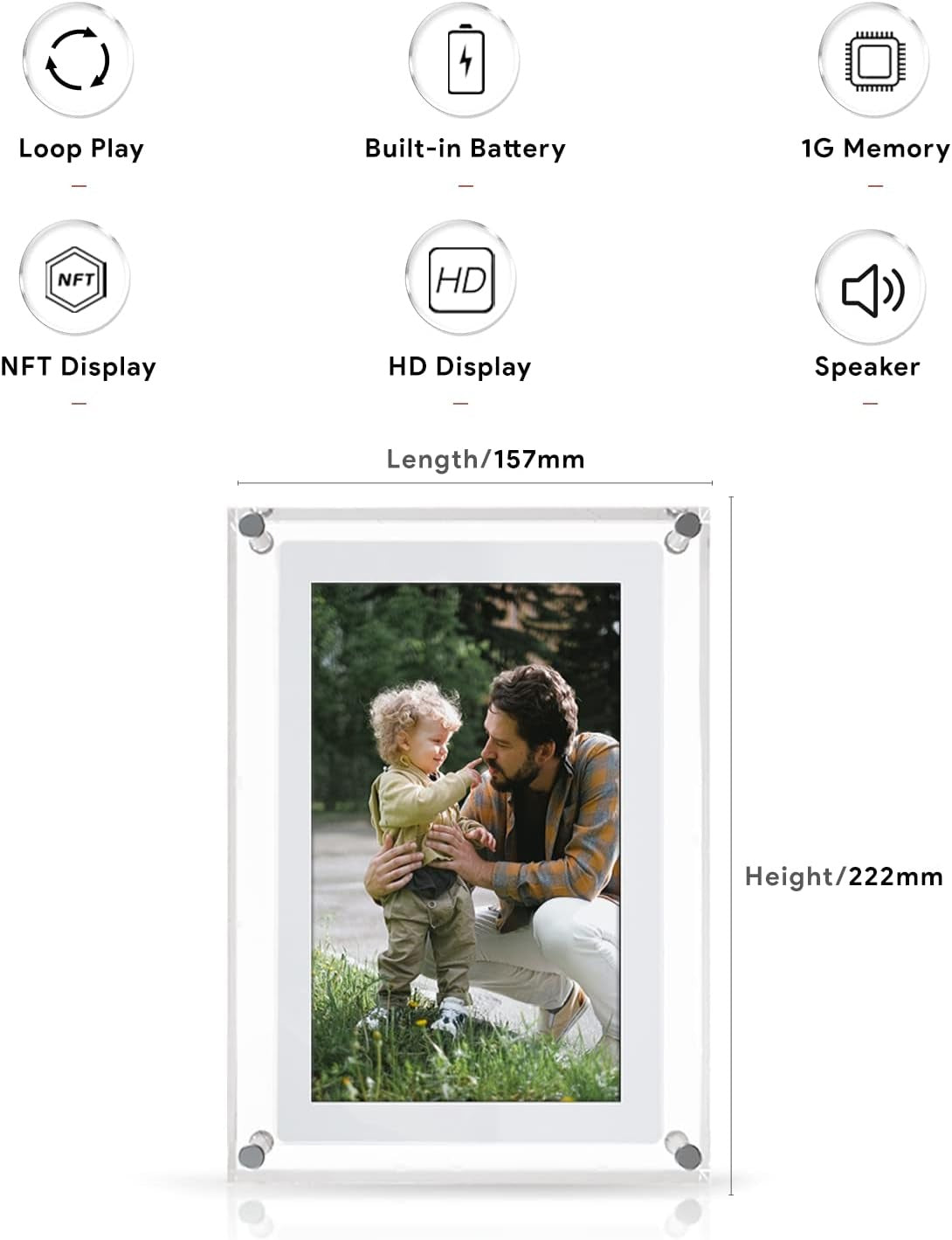 Amaboo Acrylic Digital Picture Frame, Newest Transparent Photo Frame Design Digital Photo Frame-IPS HD Screen 16GB Memory Auto Rotation Photo/Music/Video Playback 【5" & 7" & 10.1" inch WiFi Frameo】