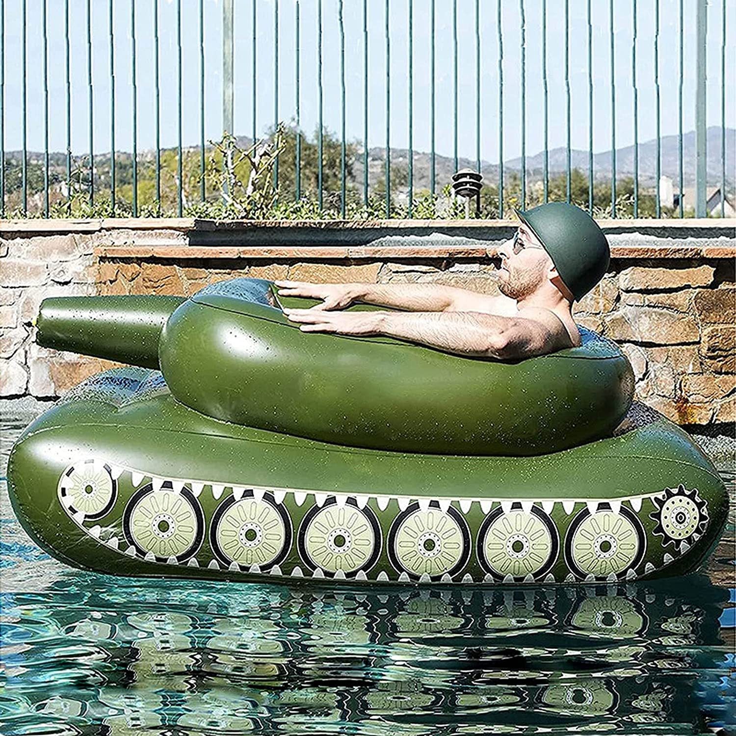 Tank Pool Floats Adult Inflatable Tank Pool Float With Water Cannon, Army Tank Pool Lounger Floaties With Squirt Water Gun, Kids Tank Pool Floats With Blast,Summer Fun Pool Beach Lake Game Battle Toys 【Adult & Kids Size】