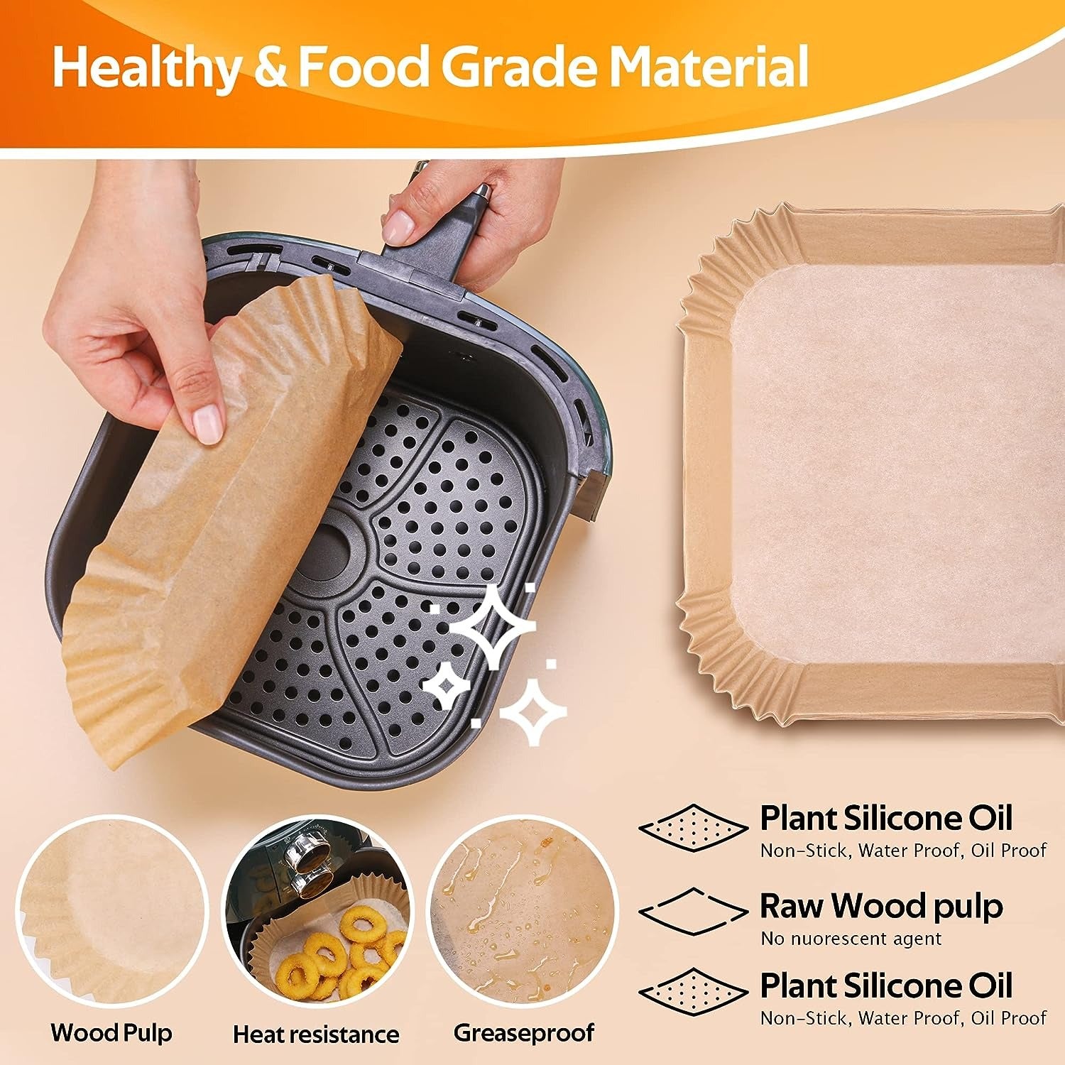 8inch Disposable Paper Liners, 100 PCS Disposable Paper Liner for Air Fryer, Disposable Parchment Liners, Oil Resistant, Waterproof, Food Grade Baking Paper, Round Baking Paper-Liners for Baking Roasting Microwave (Nature)