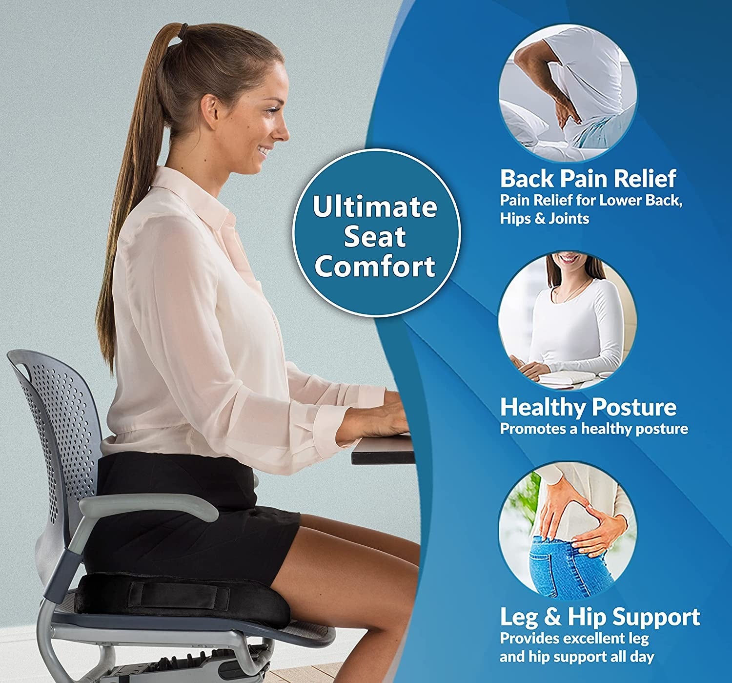 ComfiLife Gel Enhanced Seat Cushion - Non-Slip Orthopedic Gel & Memory Foam Coccyx Cushion for Tailbone Pain - Office Chair Car Seat Cushion - Sciatica & Back Pain Relief 【Black & Grey & Navy Blue】