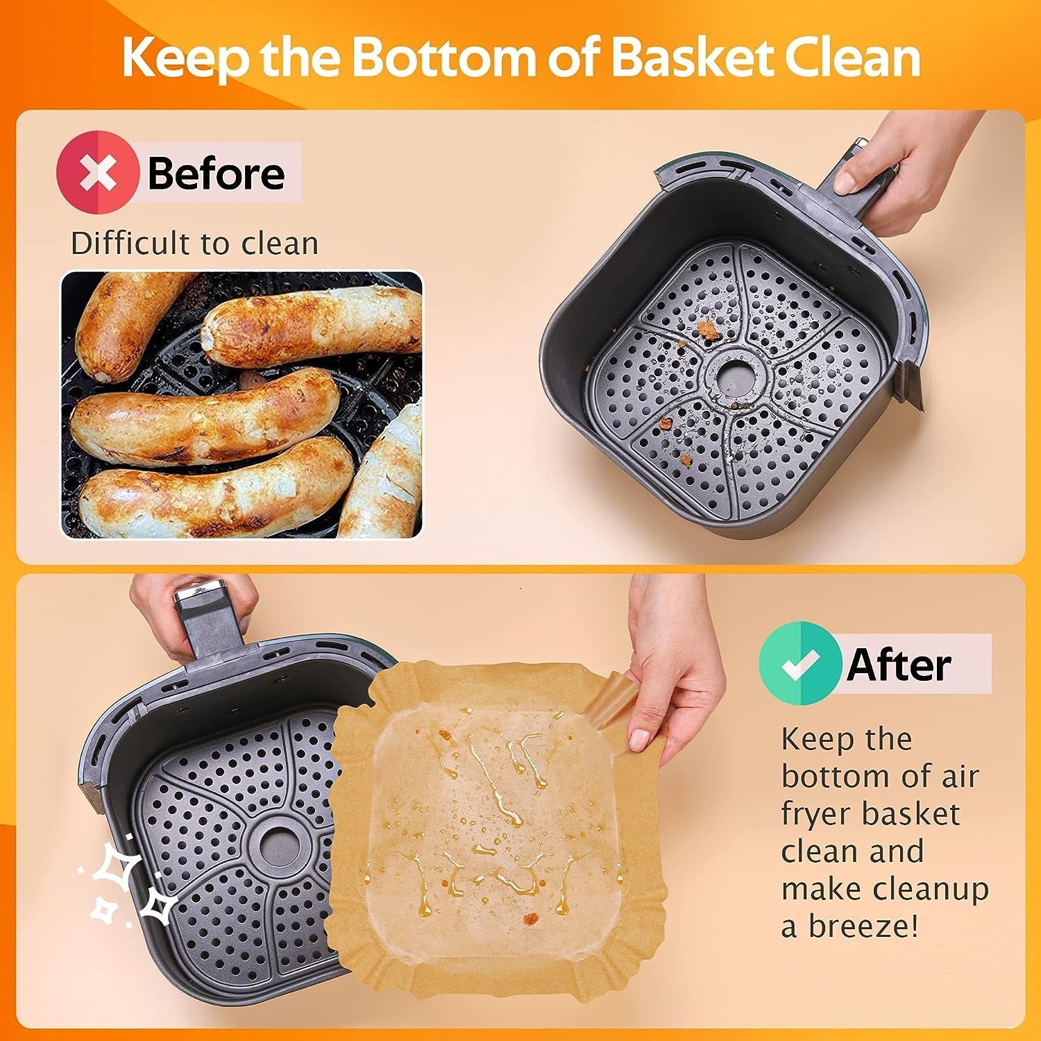8inch Disposable Paper Liners, 100 PCS Disposable Paper Liner for Air Fryer, Disposable Parchment Liners, Oil Resistant, Waterproof, Food Grade Baking Paper, Round Baking Paper-Liners for Baking Roasting Microwave (Nature)