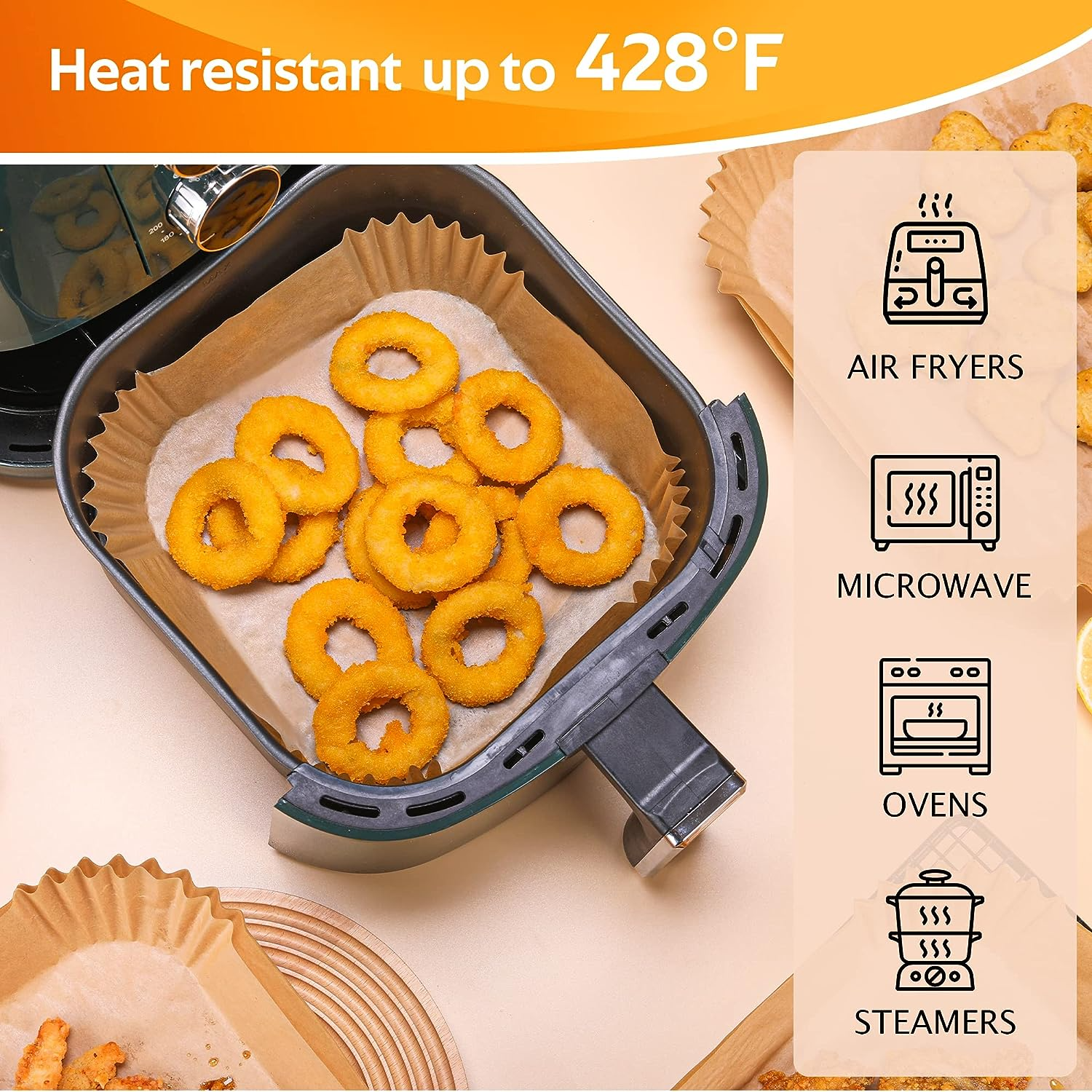 8inch Disposable Paper Liners, 100 PCS Disposable Paper Liner for Air Fryer, Disposable Parchment Liners, Oil Resistant, Waterproof, Food Grade Baking Paper, Round Baking Paper-Liners for Baking Roasting Microwave (Nature)