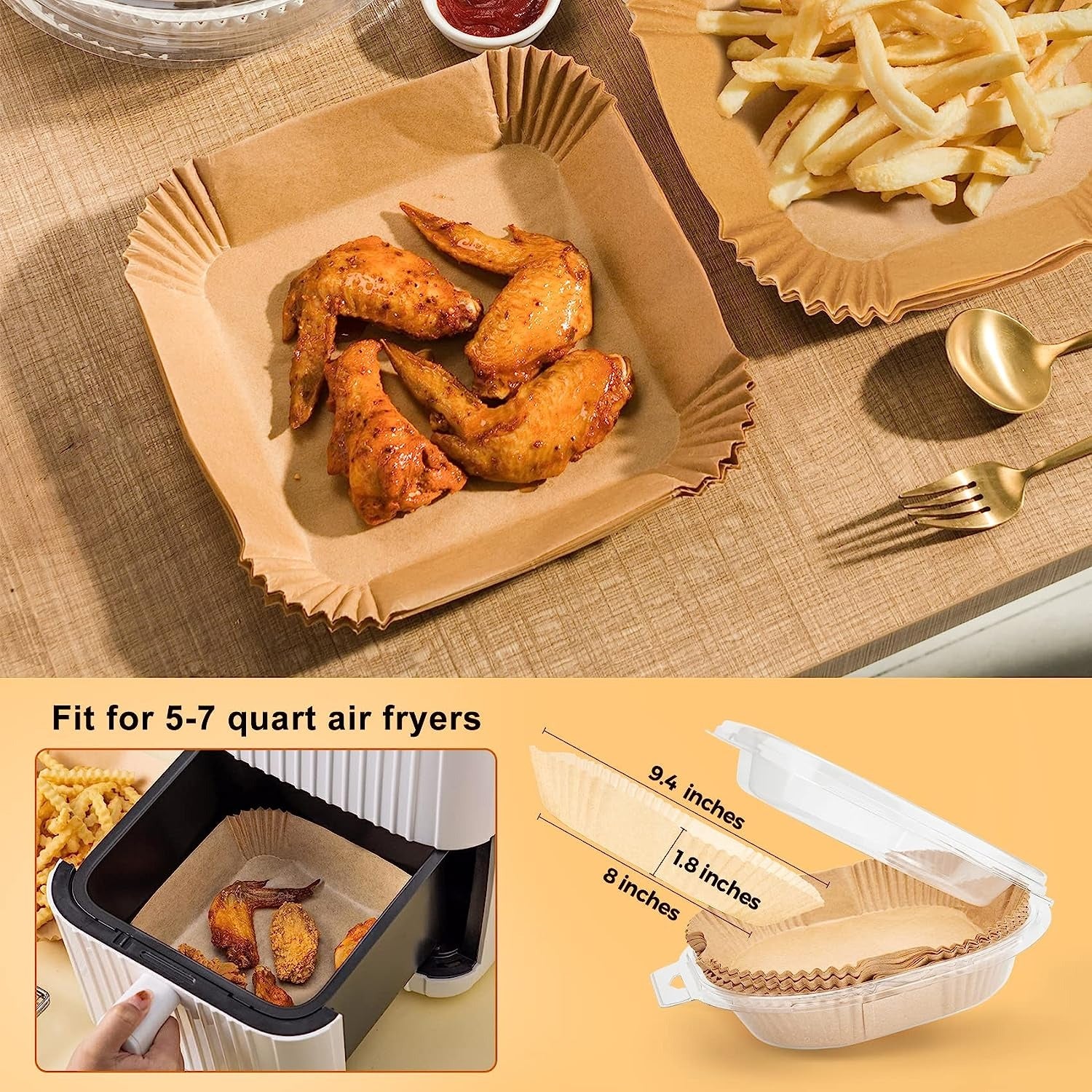 8inch Disposable Paper Liners, 100 PCS Disposable Paper Liner for Air Fryer, Disposable Parchment Liners, Oil Resistant, Waterproof, Food Grade Baking Paper, Round Baking Paper-Liners for Baking Roasting Microwave (Nature)