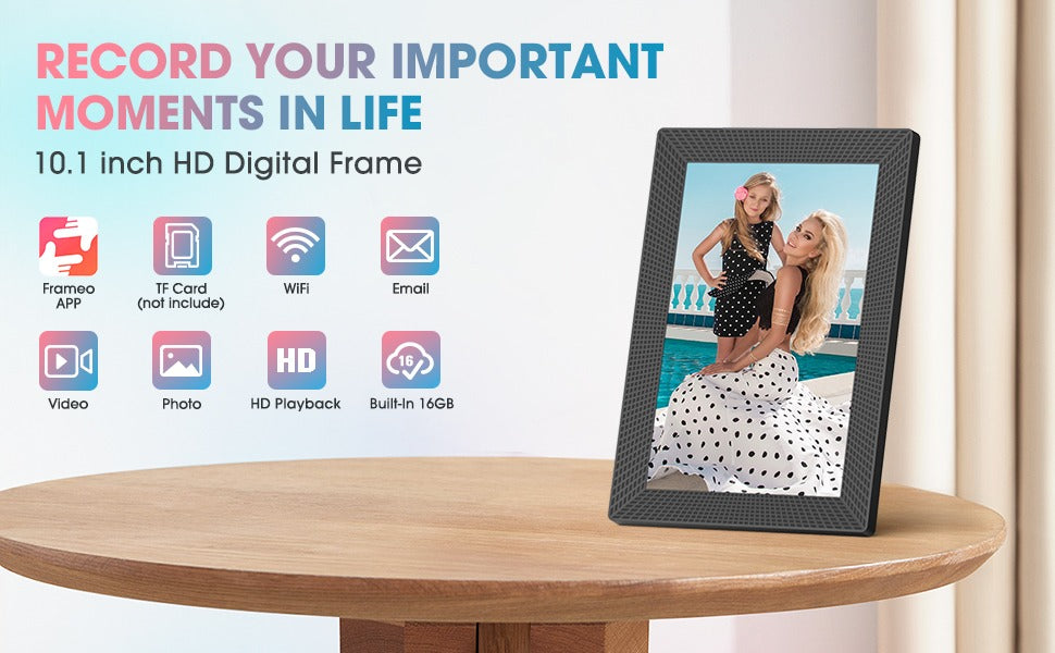 WiFi  10.1" 15.6'' Digital Picture Frame with 1920x1080 Resolution, FHD IPS Touchscreen Digital Photo Frame Share Photos and Videos Remotely via APP