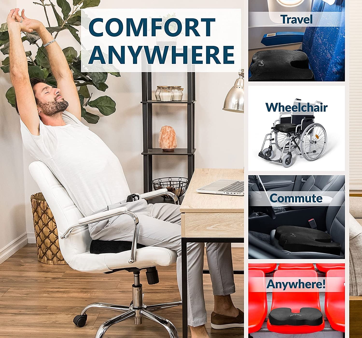 ComfiLife Gel Enhanced Seat Cushion - Non-Slip Orthopedic Gel & Memory Foam Coccyx Cushion for Tailbone Pain - Office Chair Car Seat Cushion - Sciatica & Back Pain Relief 【Black & Grey & Navy Blue】