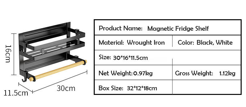 Magnetic Fridge Organizer, Magnetic Spice Rack for Refrigerator Magnetic Paper Towel Holder Magnetic Shelf Fridge Magnet Organizer Spice Rack Organizer Kitchen Organization Kitchen Storage Black