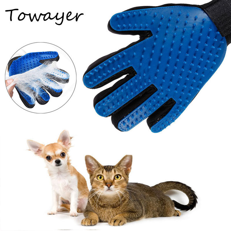 Pet Grooming Glove - Gentle Deshedding Brush Glove - Efficient Pet Hair Remover Mitt - Enhanced Five Finger Design - Perfect for Dog & Cat with Long & Short Fur - 1 Pair