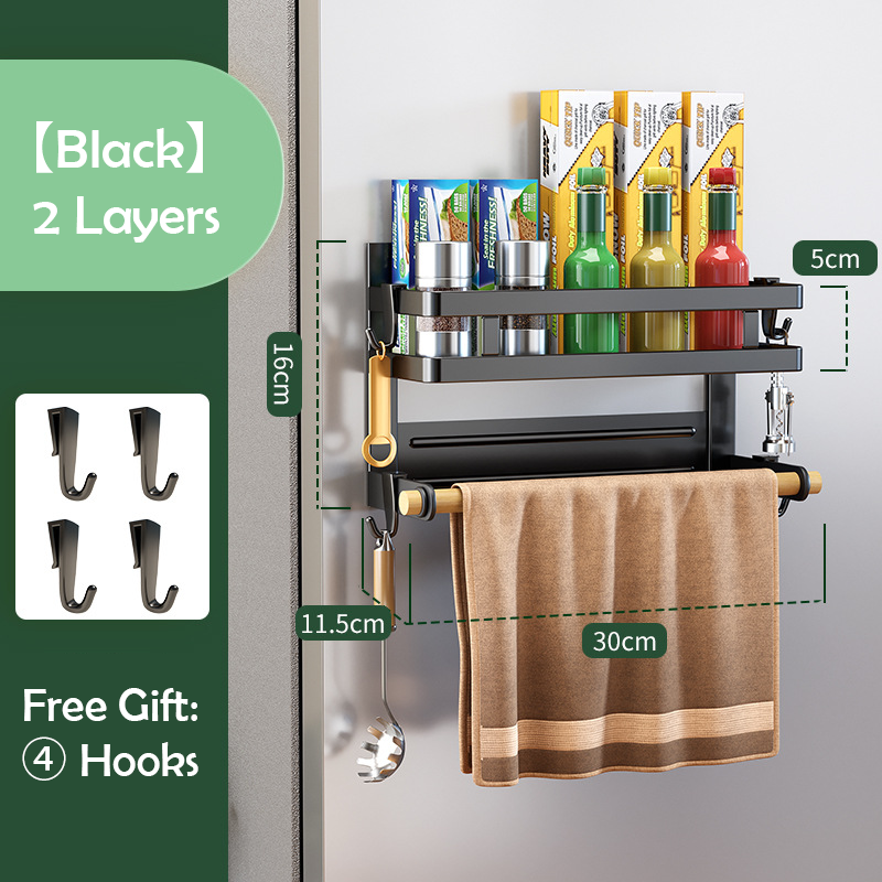 Magnetic Fridge Organizer, Magnetic Spice Rack for Refrigerator Magnetic Paper Towel Holder Magnetic Shelf Fridge Magnet Organizer Spice Rack Organizer Kitchen Organization Kitchen Storage Black