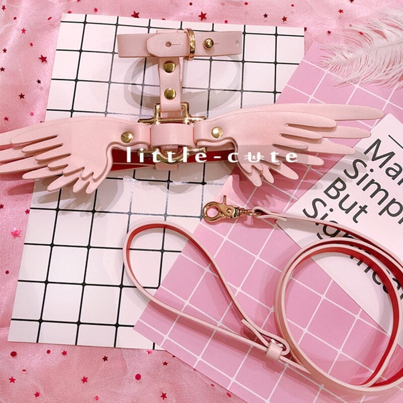 Teddy Bears Angel Network Red traction rope skin pink strap Marges Cat item ring external use pet collar wings cat leash harness 4ever Pet Lover