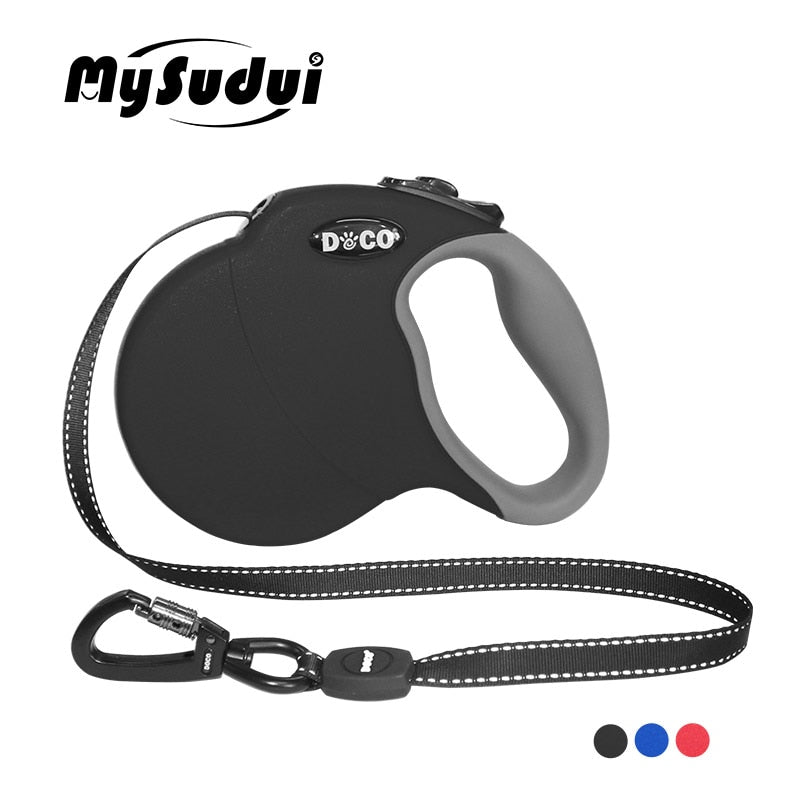 DOCO® All Day Adventure Retractable Dog Leash - Reflective Tape, Anti-Slip, Tangle-Free Secure Control -Dogs up to 22lbs (Small, Black)