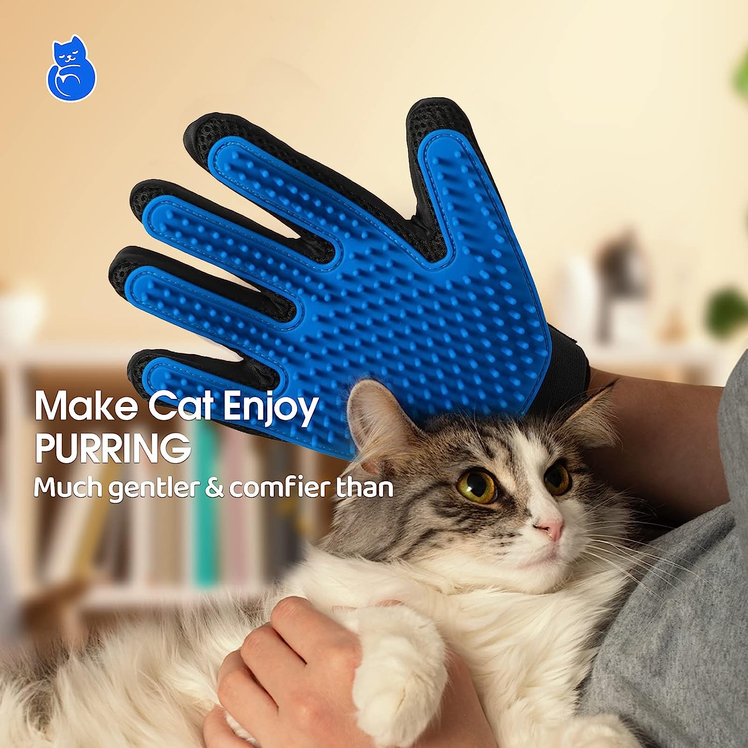 Pet Grooming Glove - Gentle Deshedding Brush Glove - Efficient Pet Hair Remover Mitt - Enhanced Five Finger Design - Perfect for Dog & Cat with Long & Short Fur - 1 Pair